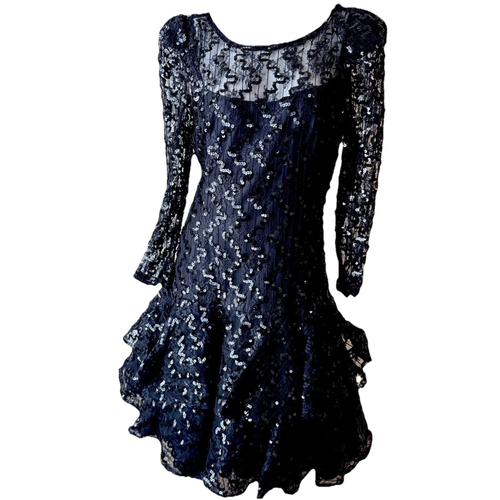 Julie Duroche Black Lace Ruffled Dress Saks Fifth Avenue 12